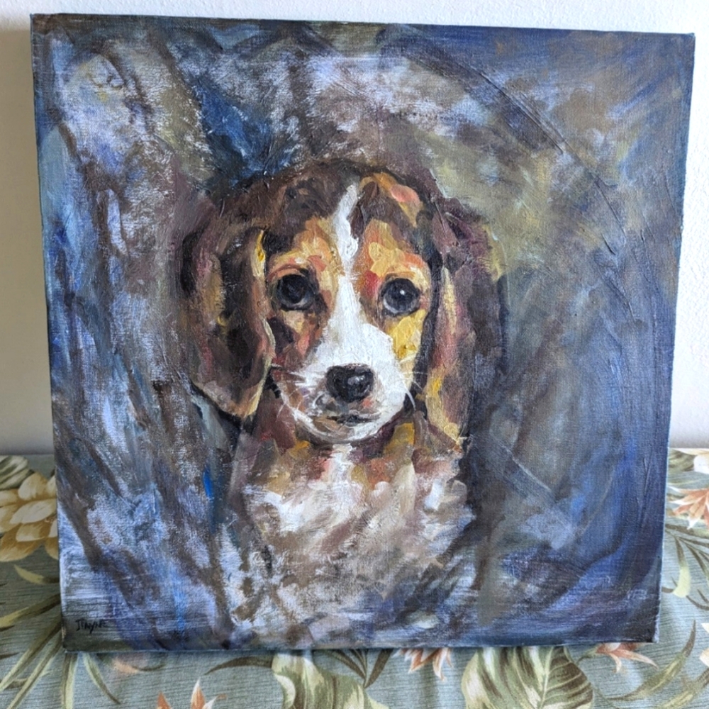 Original puppy beagle oil painting